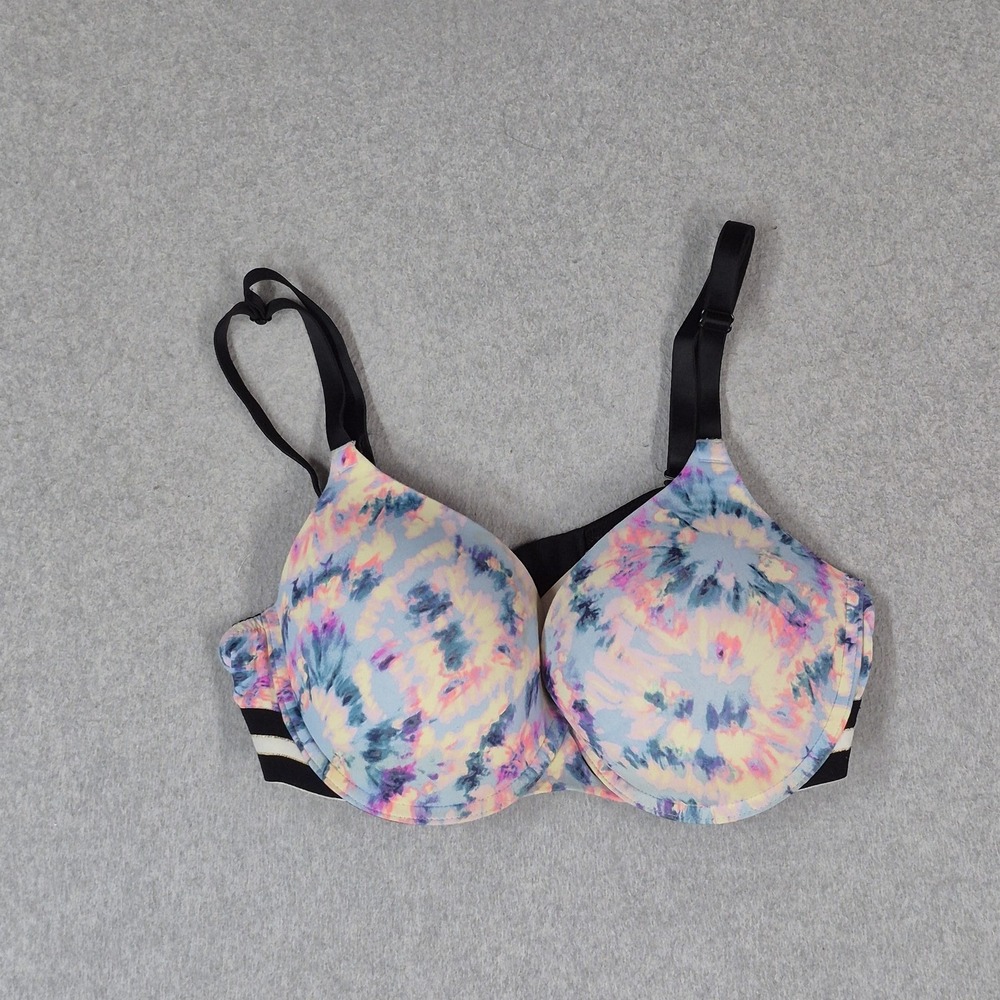 PINK Victoria's Secret Women Bra 36D Blue Tie Dye Wear Everywhere Push Up